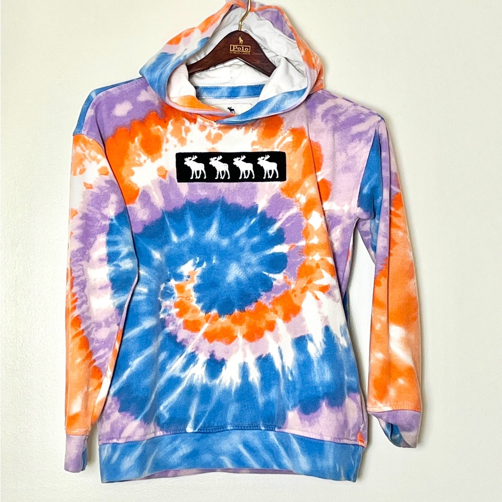 Abercrombie & Fitch Hoodie Kids 11/12‎ Tie Die Moose Logo Hippie Spring Colorful